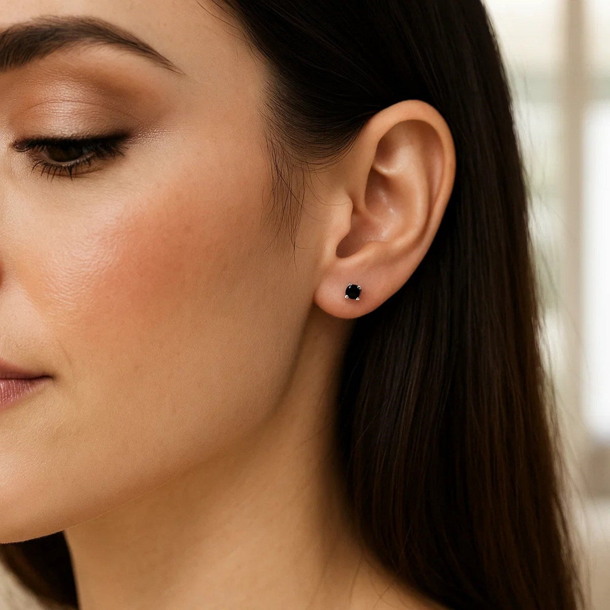 14k White Gold Black 3mm Faceted Cubic Zirconia Stud Earrings - LinkagejewelrydesignLinkagejewelrydesign