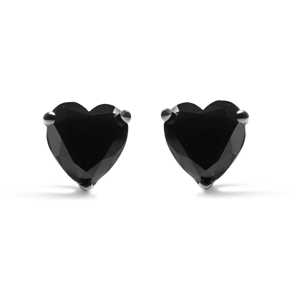 14K White Gold Black Heart Shaped Diamond Solitaire Stud Earrings (Black Color, I1 - I2 Clarity) - LinkagejewelrydesignLinkagejewelrydesign