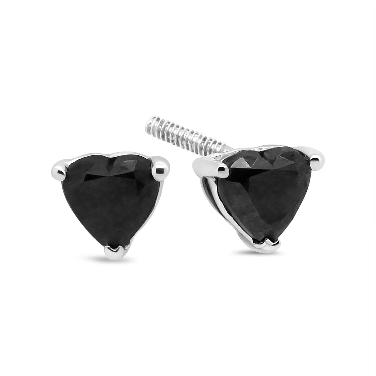 14K White Gold Black Heart Shaped Diamond Solitaire Stud Earrings (Black Color, I1 - I2 Clarity) - LinkagejewelrydesignLinkagejewelrydesign