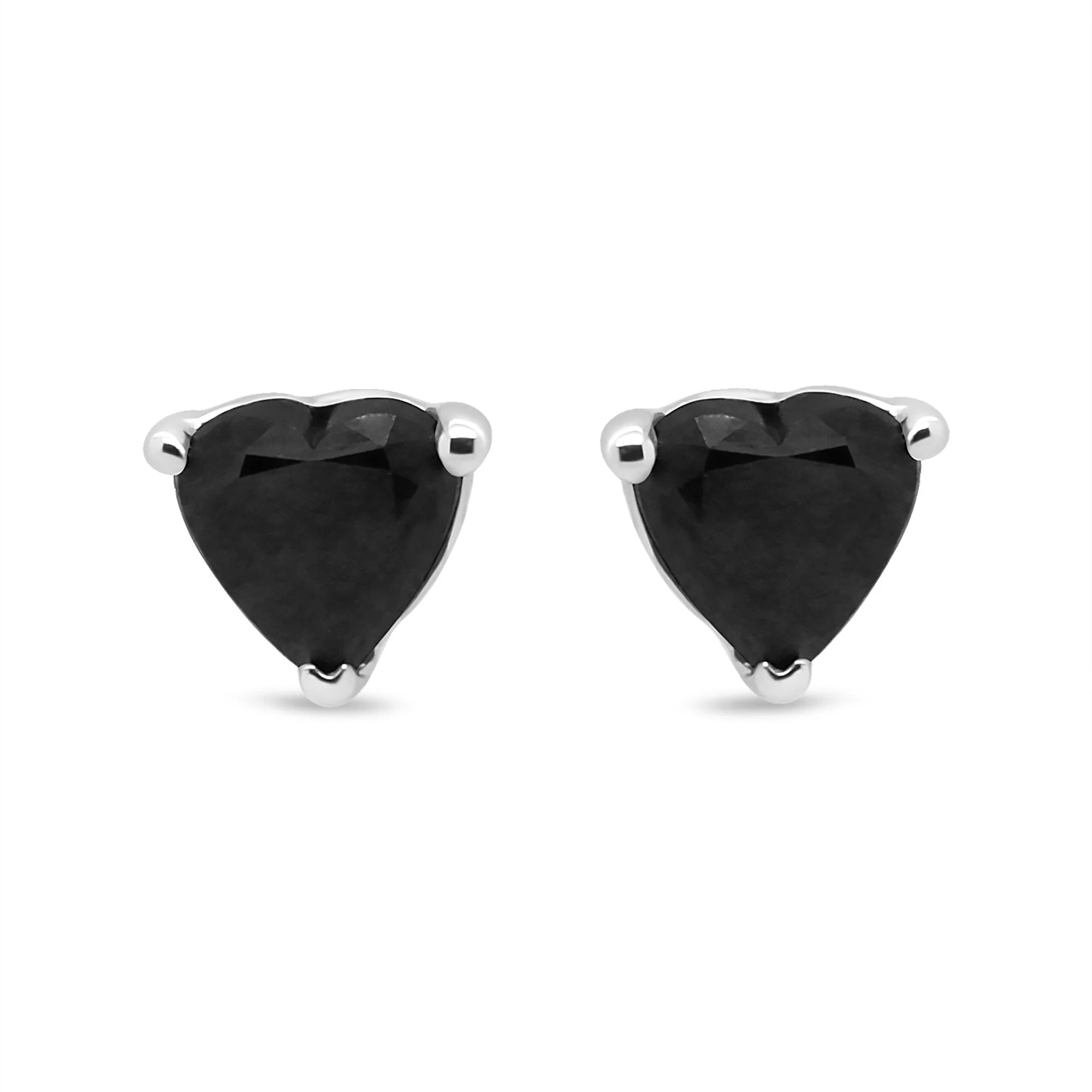 14K White Gold Black Heart Shaped Diamond Solitaire Stud Earrings (Black Color, I1 - I2 Clarity) - LinkagejewelrydesignLinkagejewelrydesign