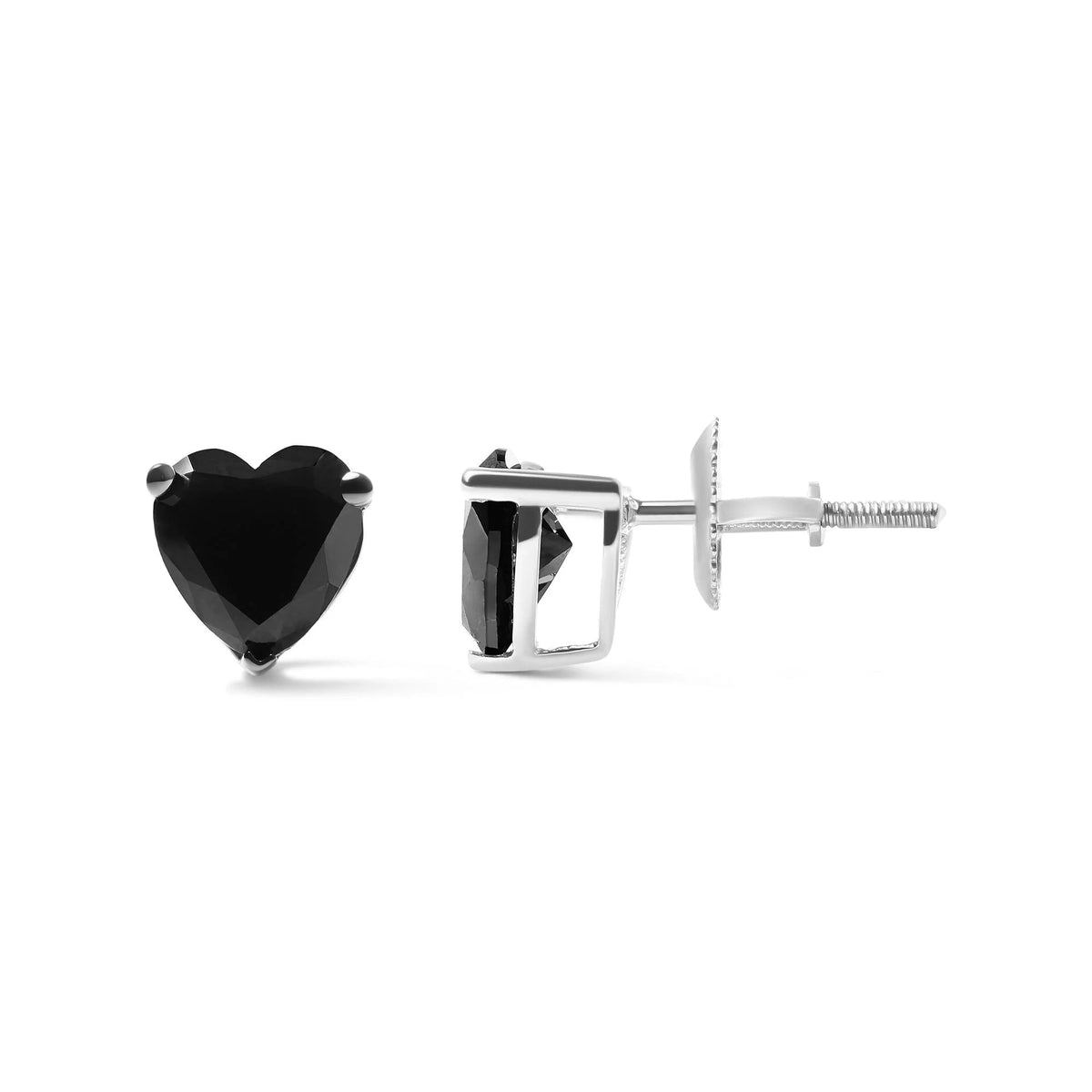 14K White Gold Black Heart Shaped Diamond Solitaire Stud Earrings (Black Color, I1 - I2 Clarity) - LinkagejewelrydesignLinkagejewelrydesign