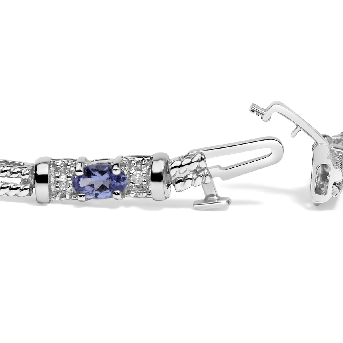 14K White Gold Blue Purple Tanzanite and Diamond Accent Cord Style Link Bracelet (H - I Color, SI1 - SI2 Clarity) - 7" Inches - LinkagejewelrydesignLinkagejewelrydesign