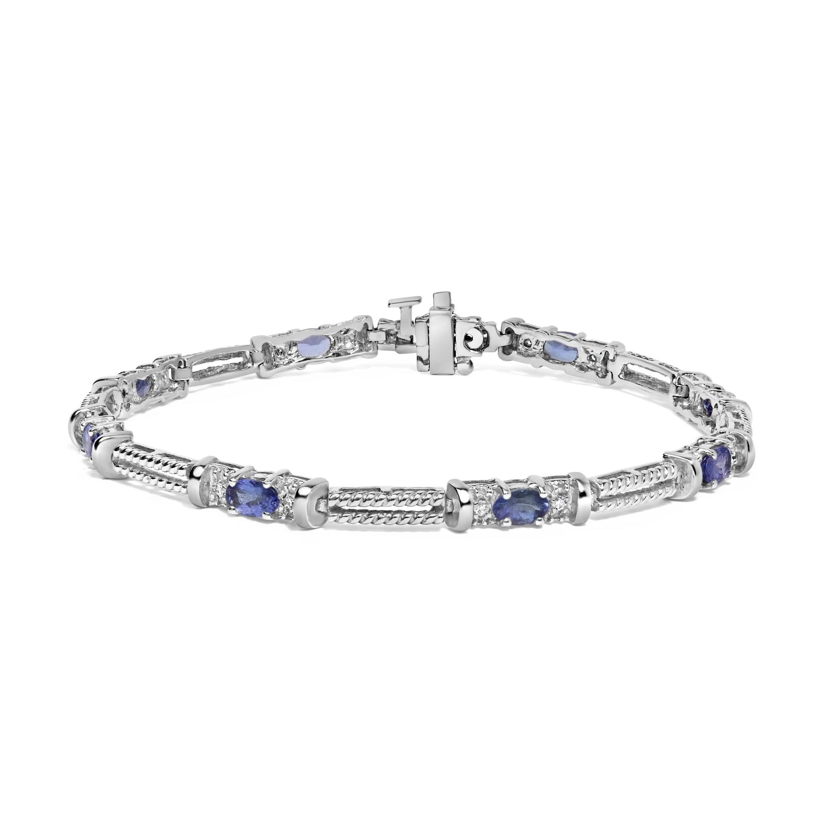 14K White Gold Blue Purple Tanzanite and Diamond Accent Cord Style Link Bracelet (H - I Color, SI1 - SI2 Clarity) - 7" Inches - LinkagejewelrydesignLinkagejewelrydesign