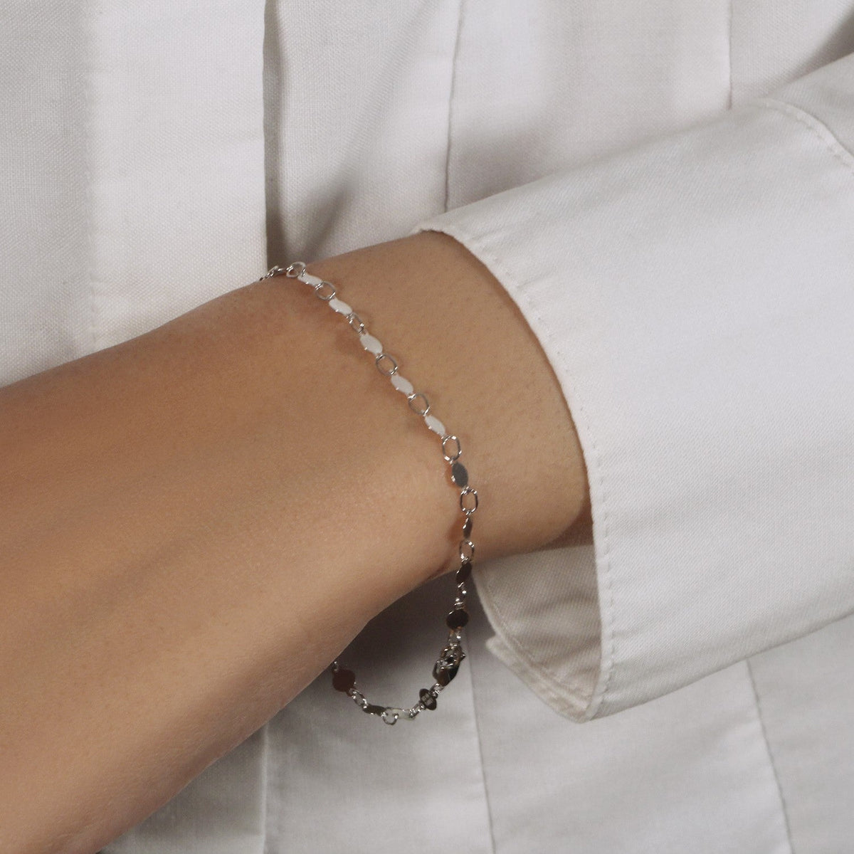 14k White Gold Bracelet with Polished Circles (4.00 mm) - LinkagejewelrydesignLinkagejewelrydesign