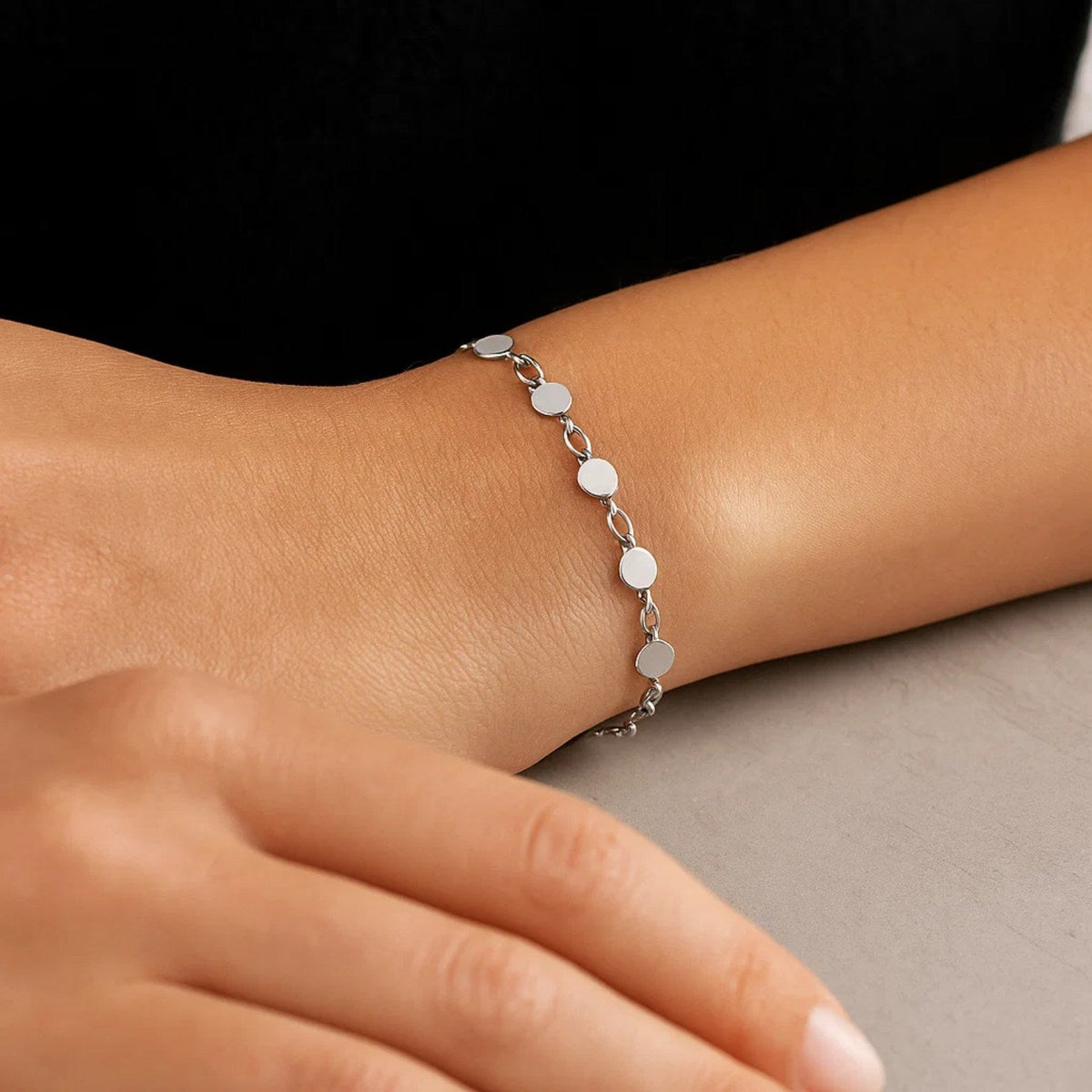14k White Gold Bracelet with Polished Circles (4.00 mm) - LinkagejewelrydesignLinkagejewelrydesign