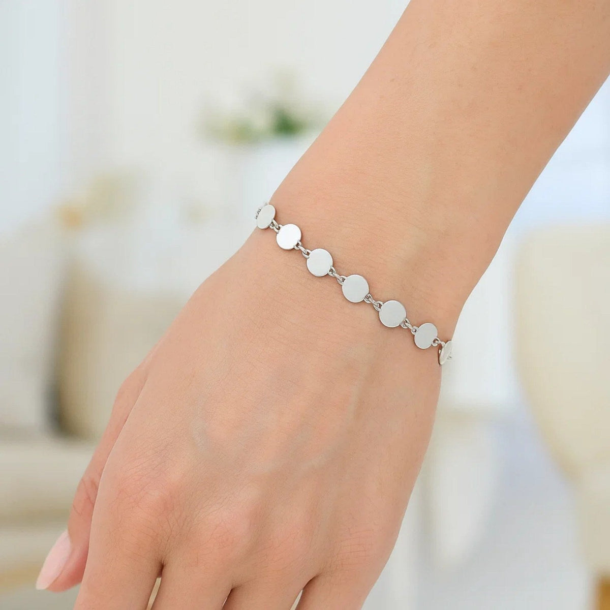 14k White Gold Bracelet with Polished Circles (4.00 mm) - LinkagejewelrydesignLinkagejewelrydesign