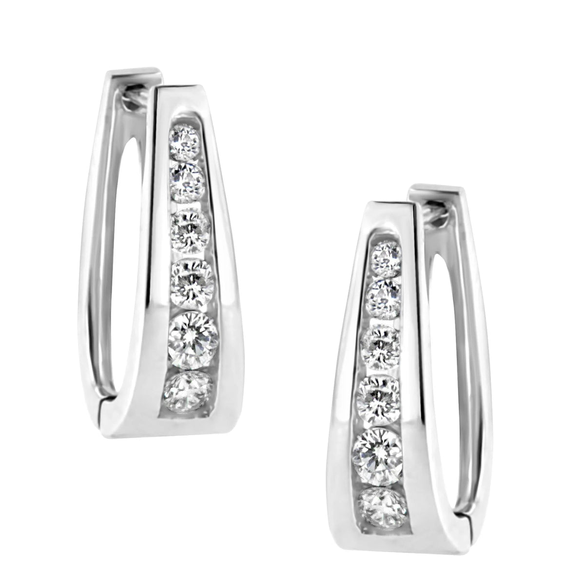 14k White Gold Channel - Set Brilliant Round - Cut Diamond Hoop Earrings (I - J Color, I2 - I3 Clarity) - LinkagejewelrydesignLinkagejewelrydesign