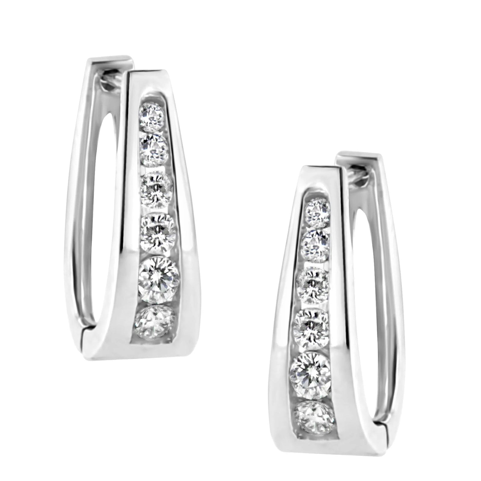 14k White Gold Channel - Set Brilliant Round - Cut Diamond Hoop Earrings (I - J Color, I2 - I3 Clarity) - LinkagejewelrydesignLinkagejewelrydesign
