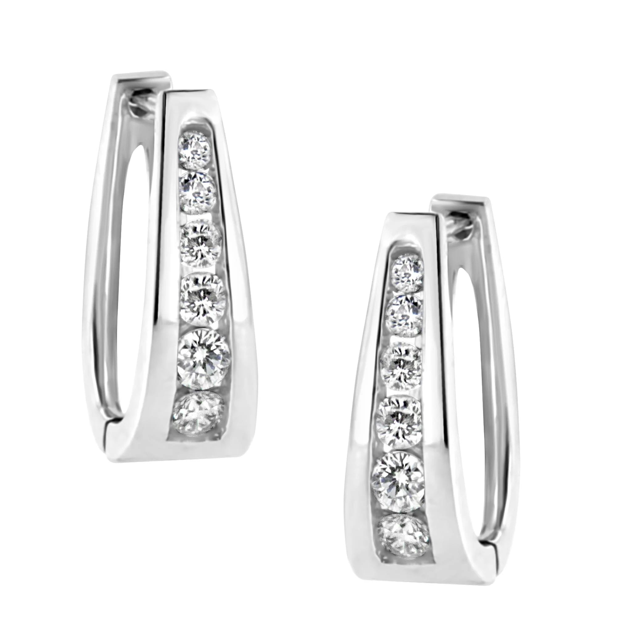 14k White Gold Channel - Set Brilliant Round - Cut Diamond Hoop Earrings (I - J Color, I2 - I3 Clarity) - LinkagejewelrydesignLinkagejewelrydesign