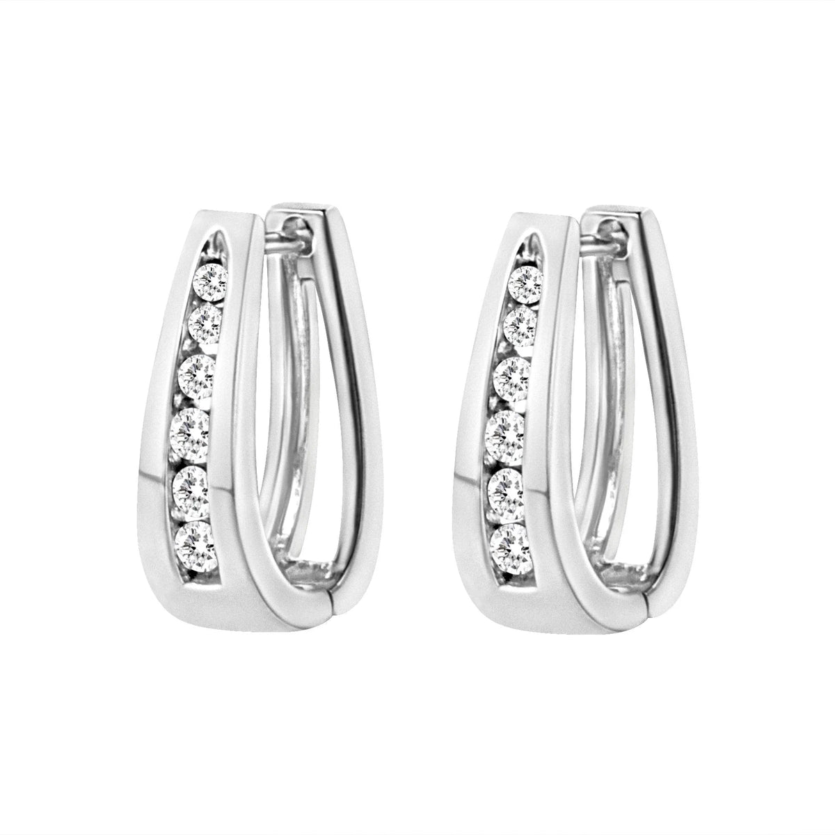 14k White Gold Channel - Set Brilliant Round - Cut Diamond Hoop Earrings (I - J Color, I2 - I3 Clarity) - LinkagejewelrydesignLinkagejewelrydesign