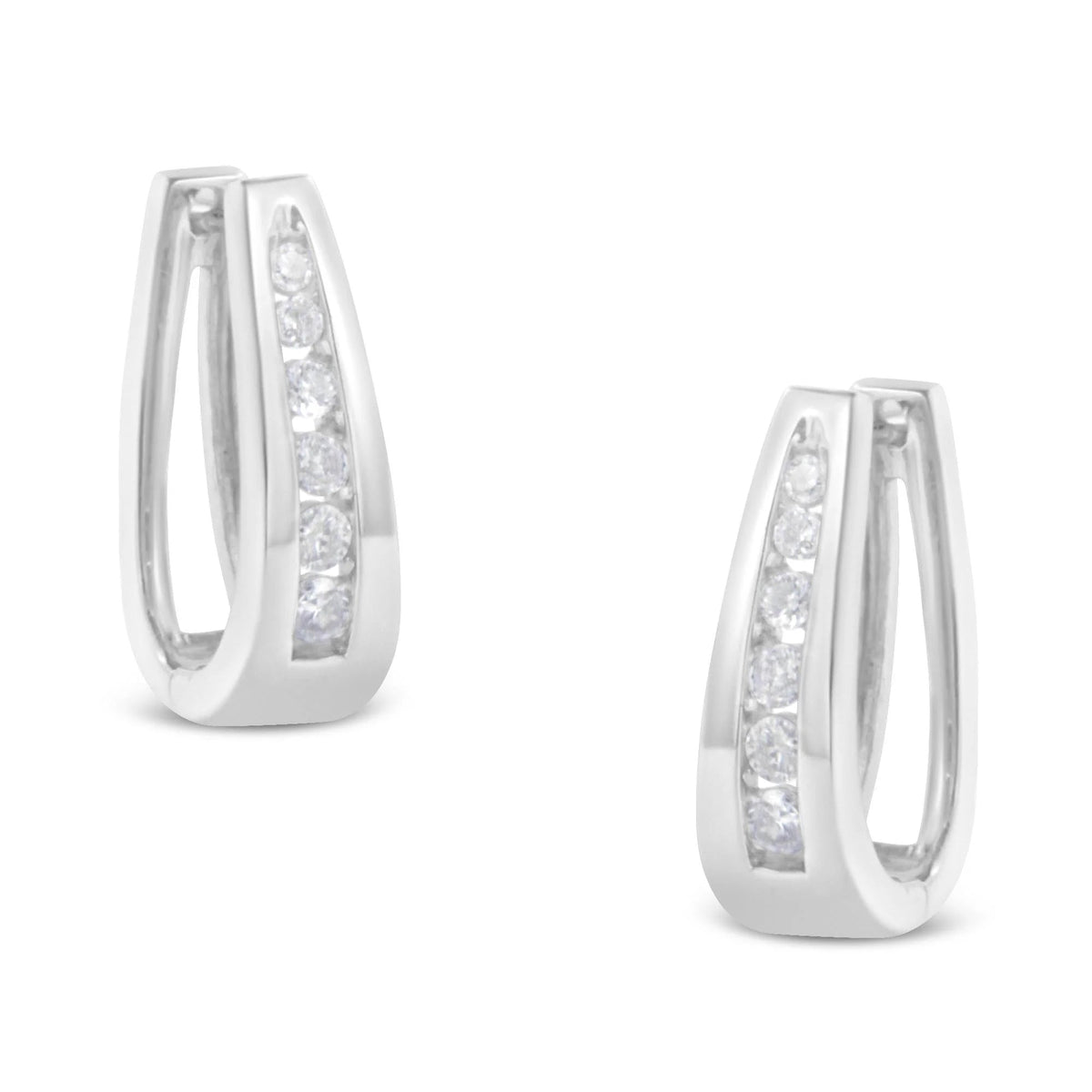 14k White Gold Channel - Set Brilliant Round - Cut Diamond Hoop Earrings (I - J Color, I2 - I3 Clarity) - LinkagejewelrydesignLinkagejewelrydesign