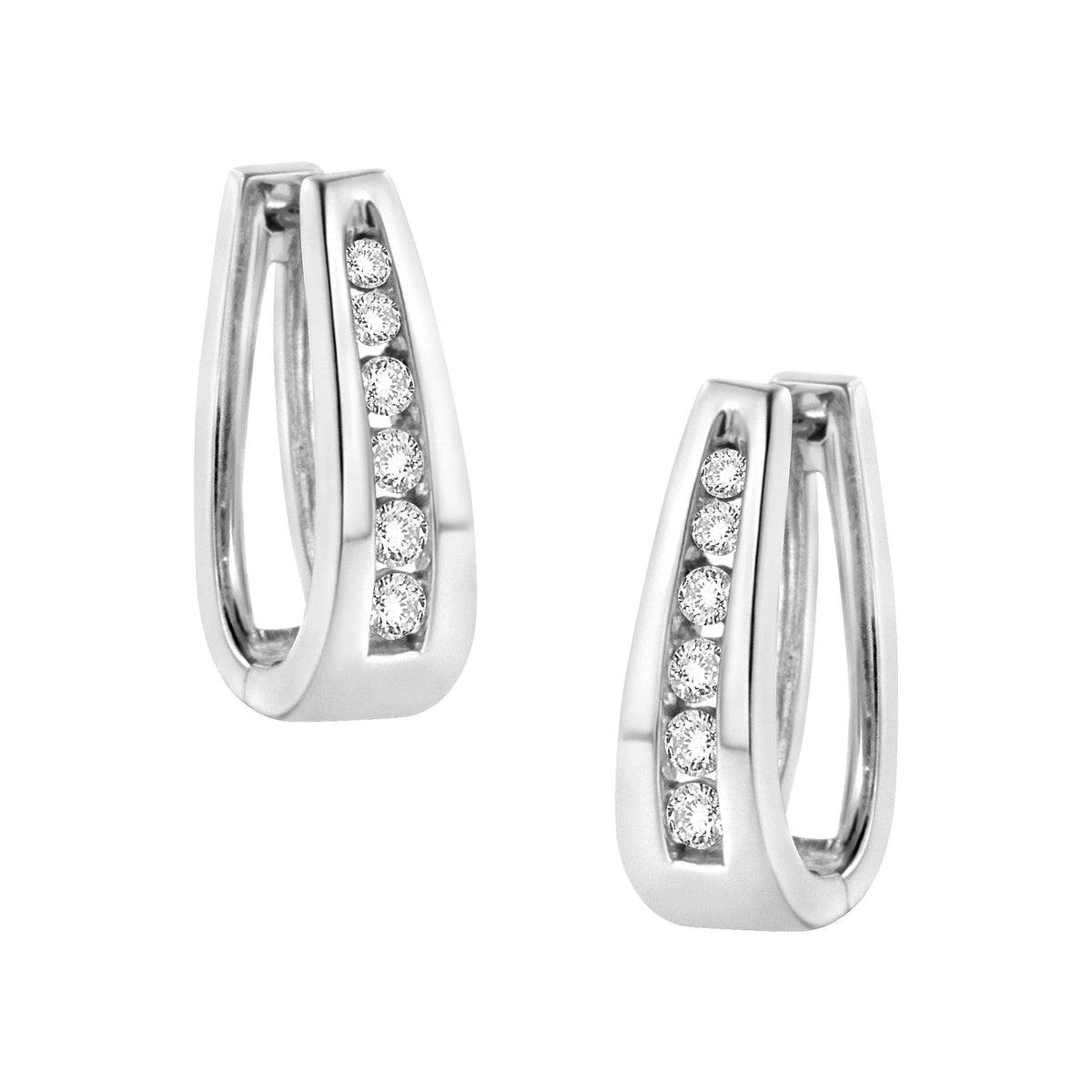 14k White Gold Channel - Set Brilliant Round - Cut Diamond Hoop Earrings (I - J Color, I2 - I3 Clarity) - LinkagejewelrydesignLinkagejewelrydesign