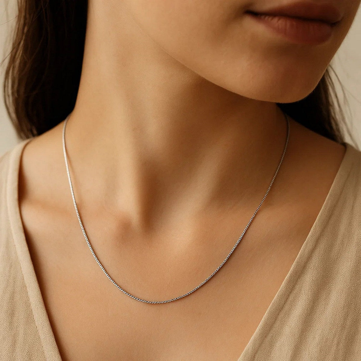 14k White Gold Classic Box Chain (0.45 mm) - LinkagejewelrydesignLinkagejewelrydesign