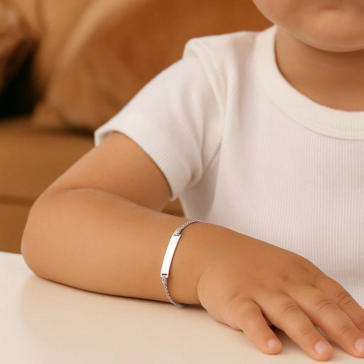 14k White Gold Curb Link Chain Polished Childrens ID Bracelet (3.00 mm) - LinkagejewelrydesignLinkagejewelrydesign