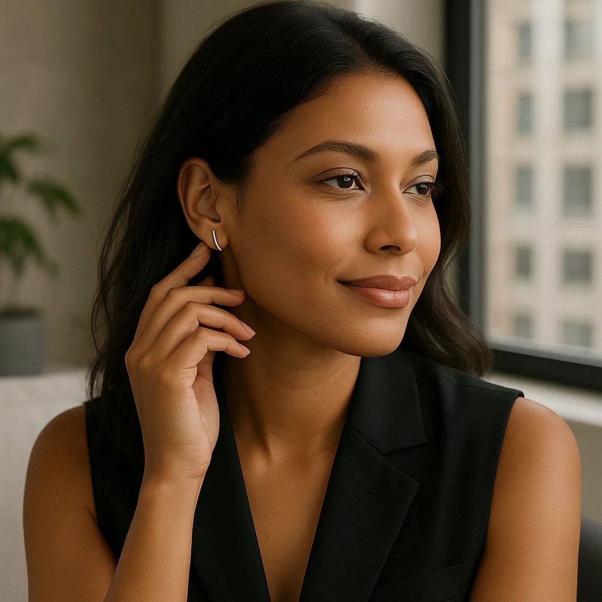 14k White Gold Curve Climber Post Earrings - LinkagejewelrydesignLinkagejewelrydesign