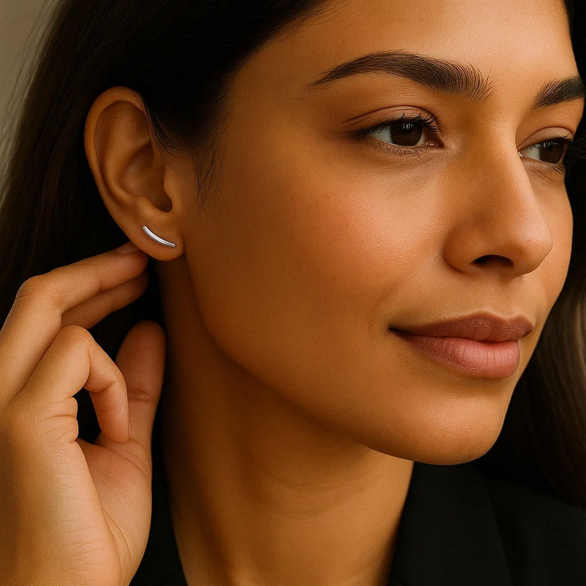 14k White Gold Curve Climber Post Earrings - LinkagejewelrydesignLinkagejewelrydesign