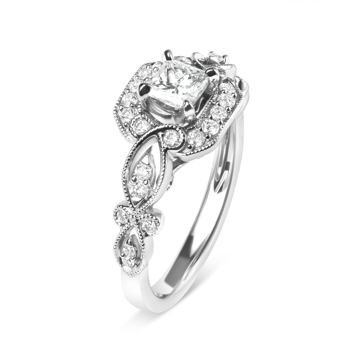 14K White Gold Diamond 3/4 Cttw Diamond Halo Style and Woven Shank Engagement Ring (G - H Color, VS2 - SI1 Clarity) - Size 7 - LinkagejewelrydesignLinkagejewelrydesign