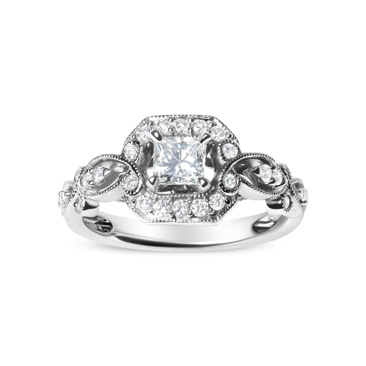 14K White Gold Diamond 3/4 Cttw Diamond Halo Style and Woven Shank Engagement Ring (G - H Color, VS2 - SI1 Clarity) - Size 7 - LinkagejewelrydesignLinkagejewelrydesign