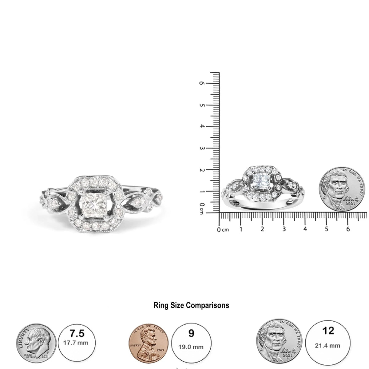 14K White Gold Diamond 3/4 Cttw Diamond Halo Style and Woven Shank Engagement Ring (G - H Color, VS2 - SI1 Clarity) - Size 7 - LinkagejewelrydesignLinkagejewelrydesign