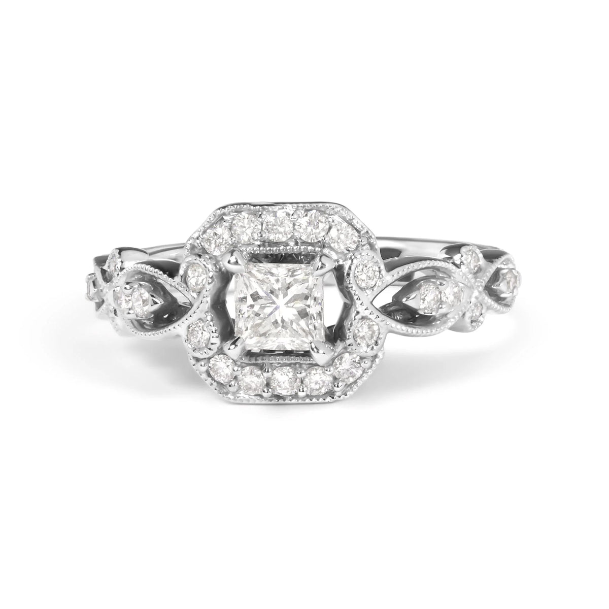 14K White Gold Diamond 3/4 Cttw Diamond Halo Style and Woven Shank Engagement Ring (G - H Color, VS2 - SI1 Clarity) - Size 7 - LinkagejewelrydesignLinkagejewelrydesign