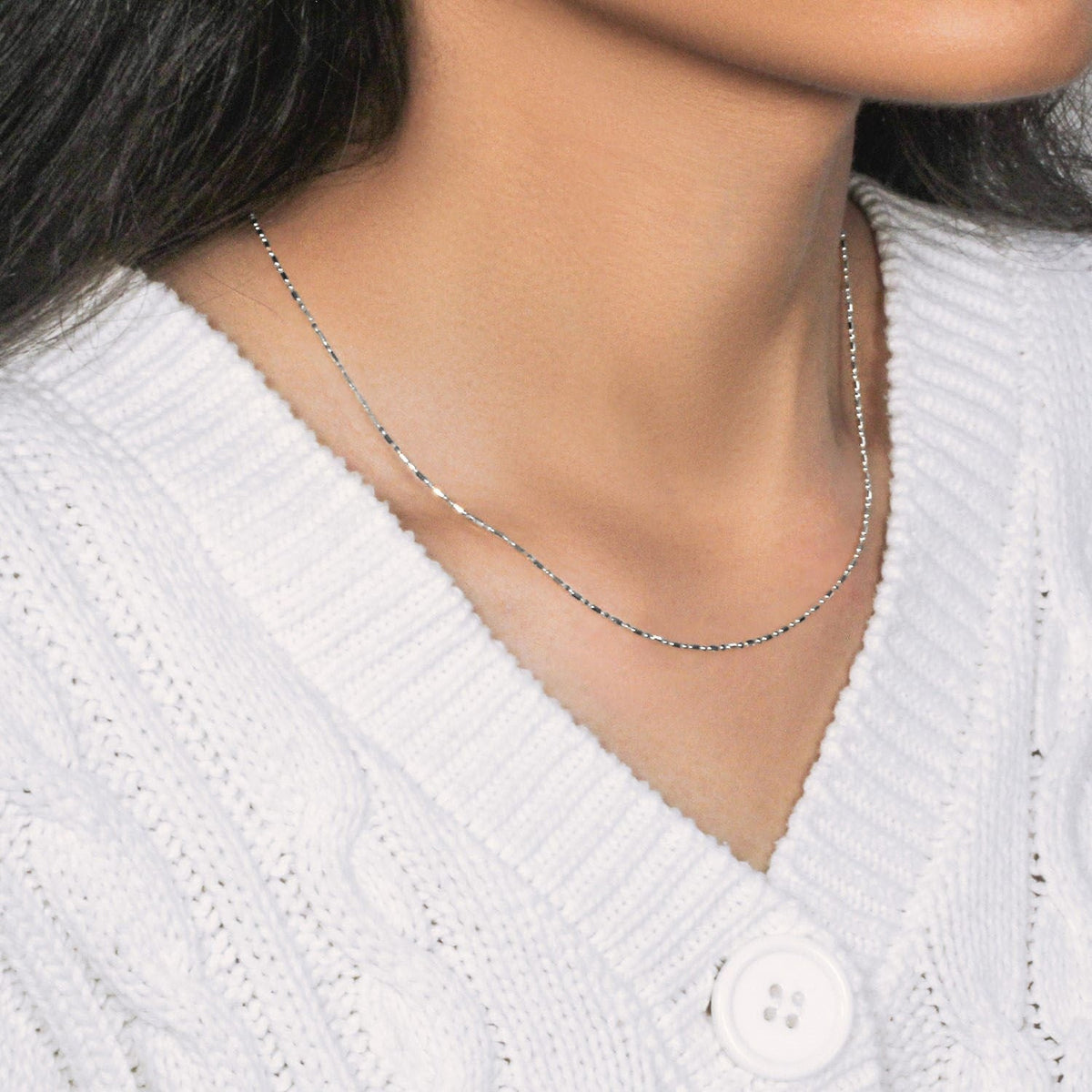 14k White Gold Diamond - Cut Alternating Bead Chain (1.10 mm) - LinkagejewelrydesignLinkagejewelrydesign