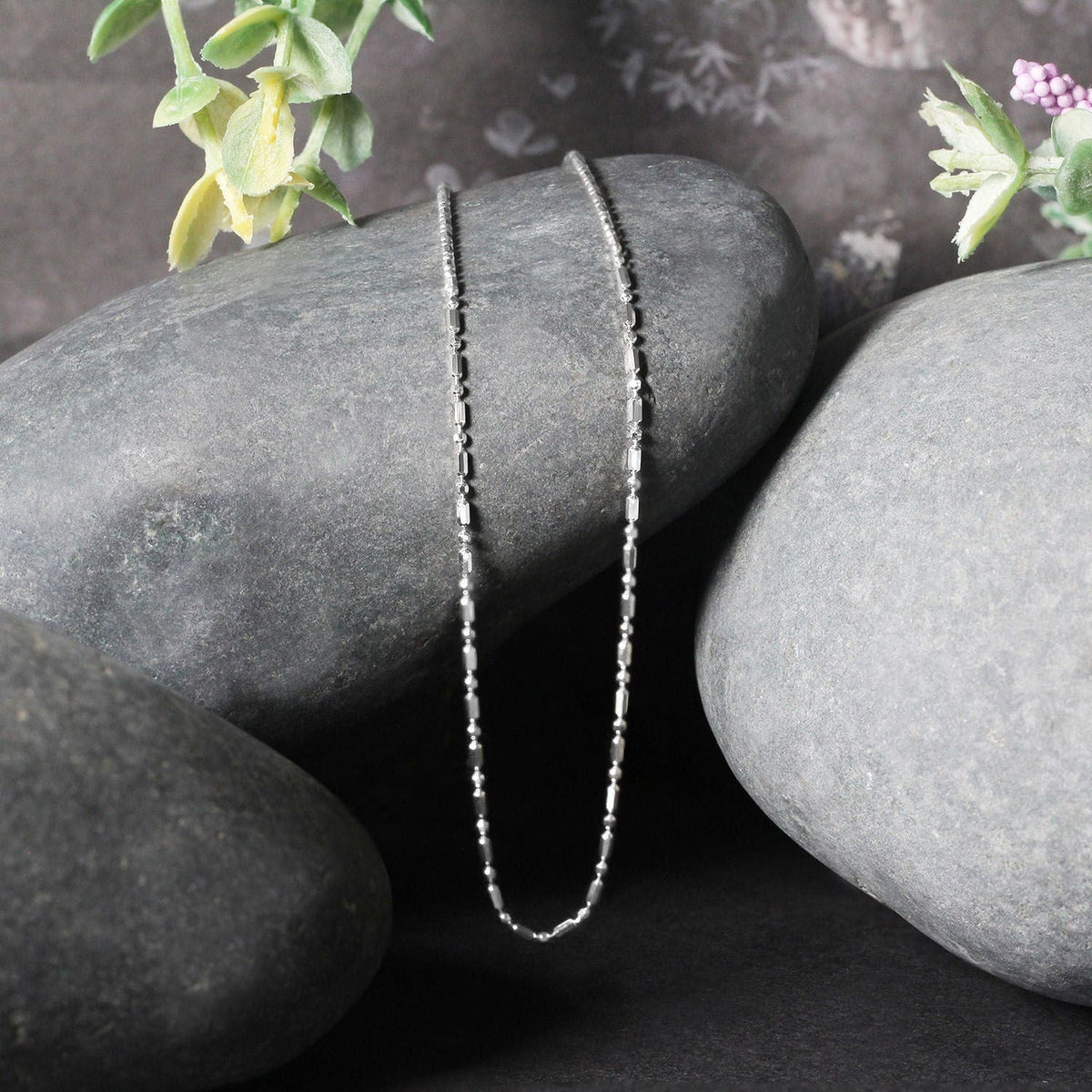 14k White Gold Diamond - Cut Alternating Bead Chain (1.10 mm) - LinkagejewelrydesignLinkagejewelrydesign