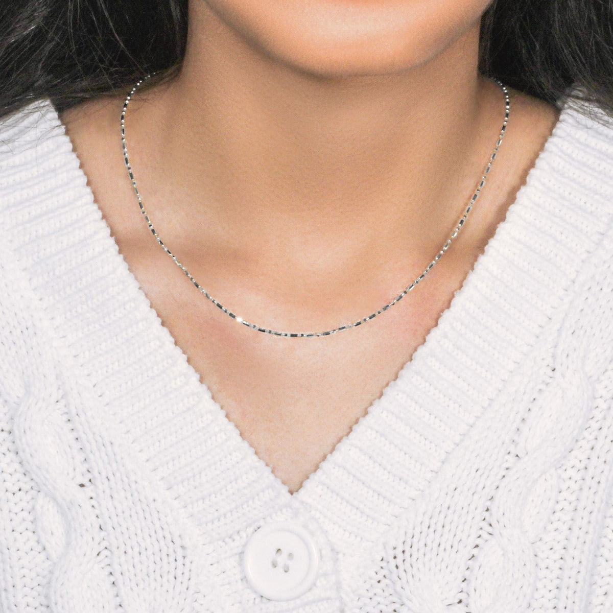 14k White Gold Diamond - Cut Alternating Bead Chain 1.5mm - LinkagejewelrydesignLinkagejewelrydesign