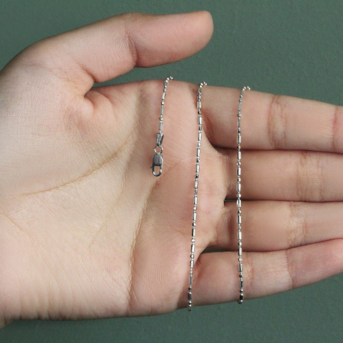 14k White Gold Diamond - Cut Alternating Bead Chain 1.5mm - LinkagejewelrydesignLinkagejewelrydesign