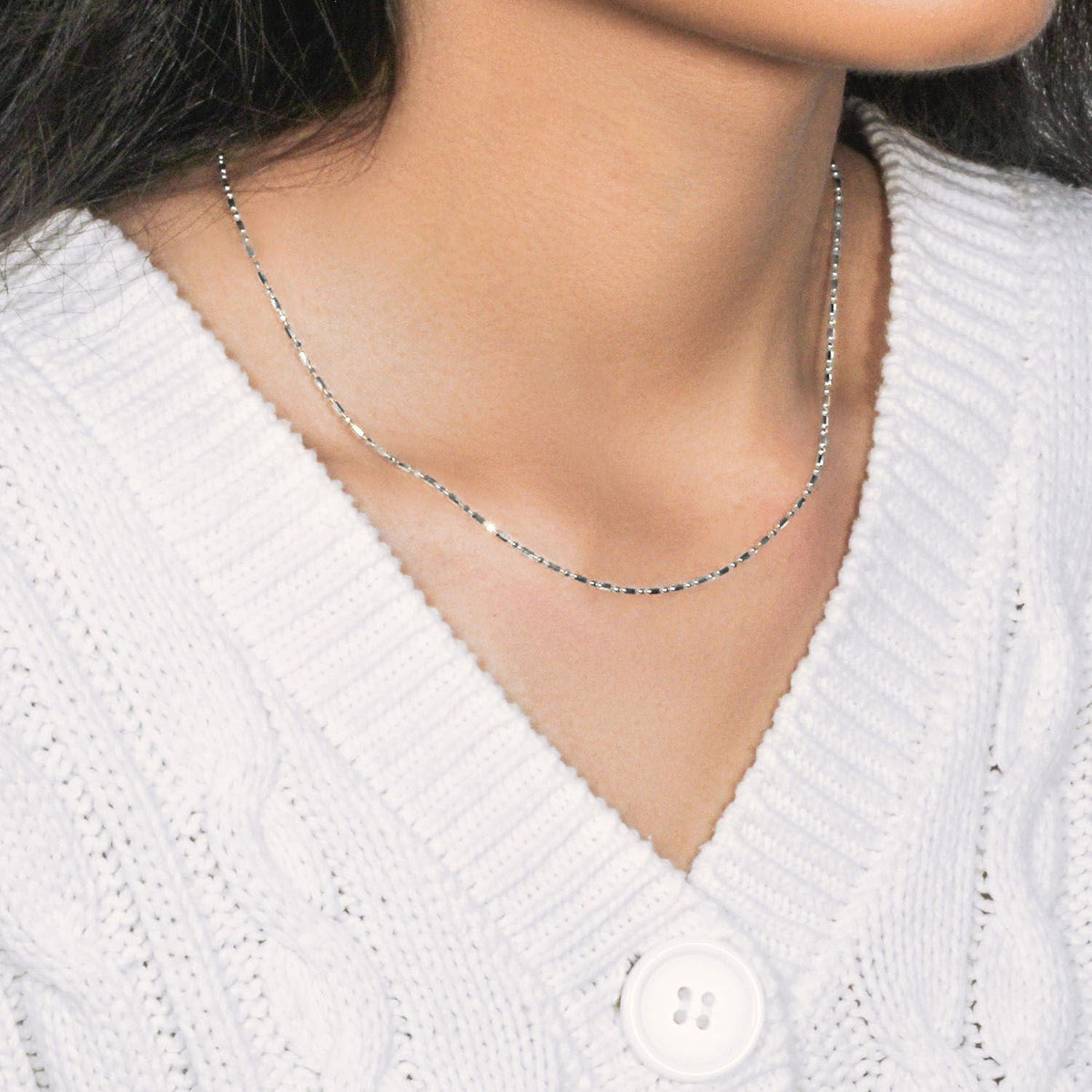 14k White Gold Diamond - Cut Alternating Bead Chain 1.5mm - LinkagejewelrydesignLinkagejewelrydesign