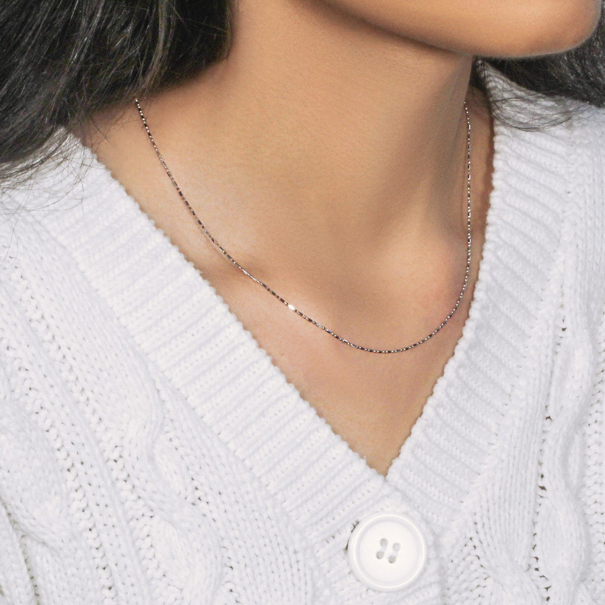 14k White Gold Diamond - Cut Bead Chain (0.90 mm) - LinkagejewelrydesignLinkagejewelrydesign