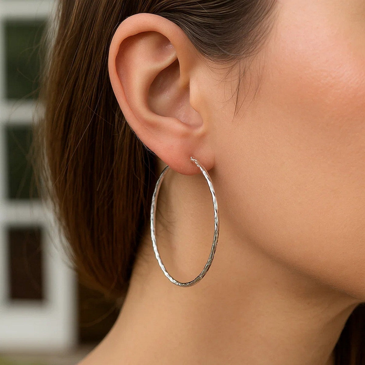 14k White Gold Diamond Cut Hoop Earrings (1 3/4 inch Diameter) - LinkagejewelrydesignLinkagejewelrydesign
