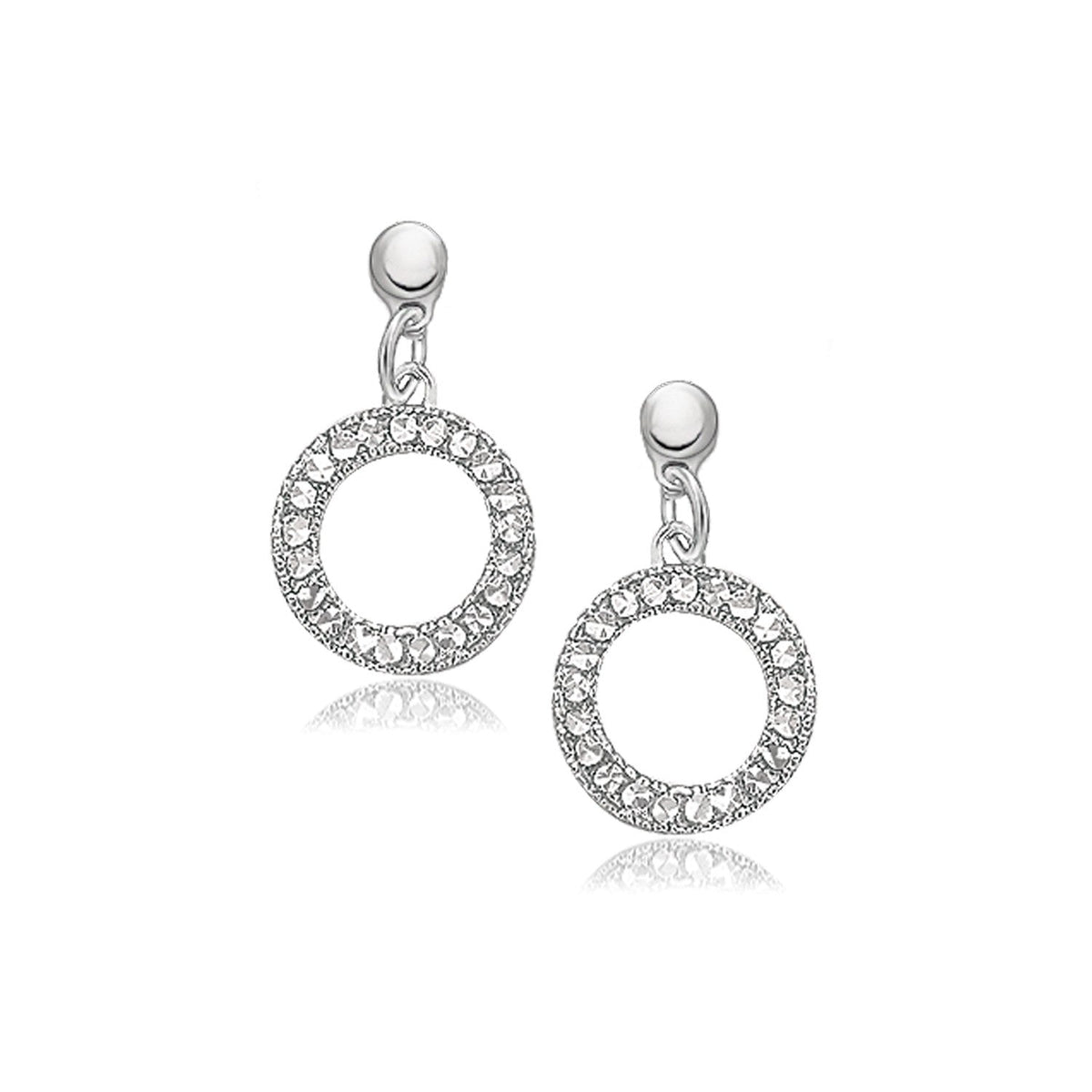 14k White Gold Diamond Cut in a Pave Setting Dangling Earrings - LinkagejewelrydesignLinkagejewelrydesign