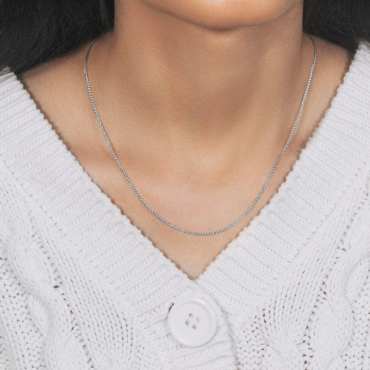 14k White Gold Diamond Cut Round Wheat Chain 1.2mm - LinkagejewelrydesignLinkagejewelrydesign