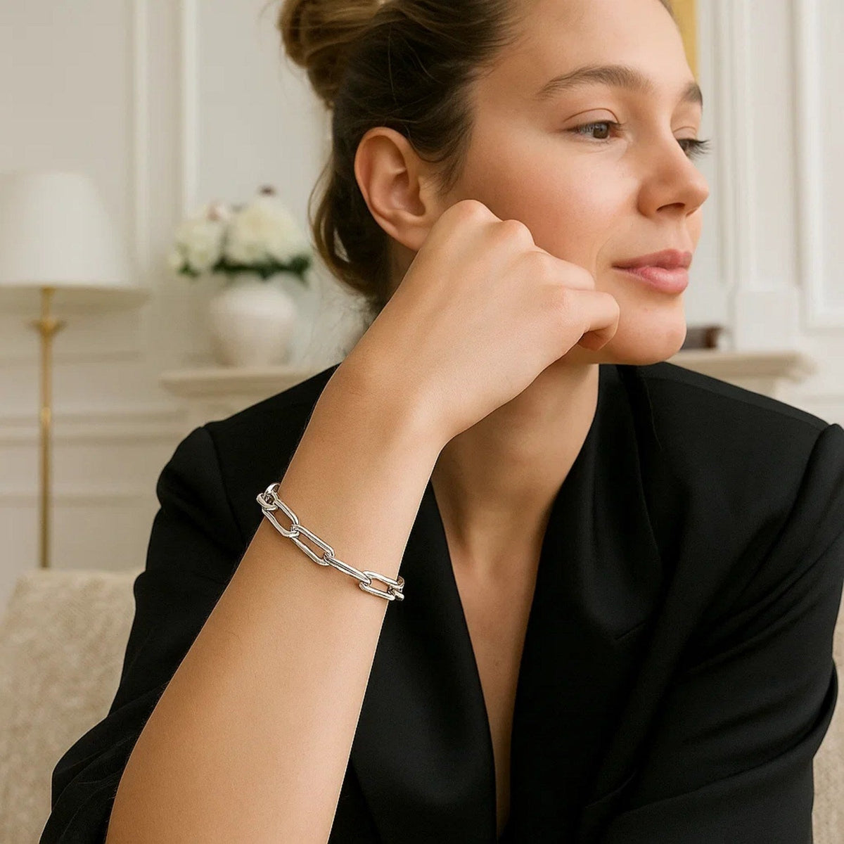 14K White Gold Extra Wide Paperclip Chain Bracelet (6.10 mm) - LinkagejewelrydesignLinkagejewelrydesign