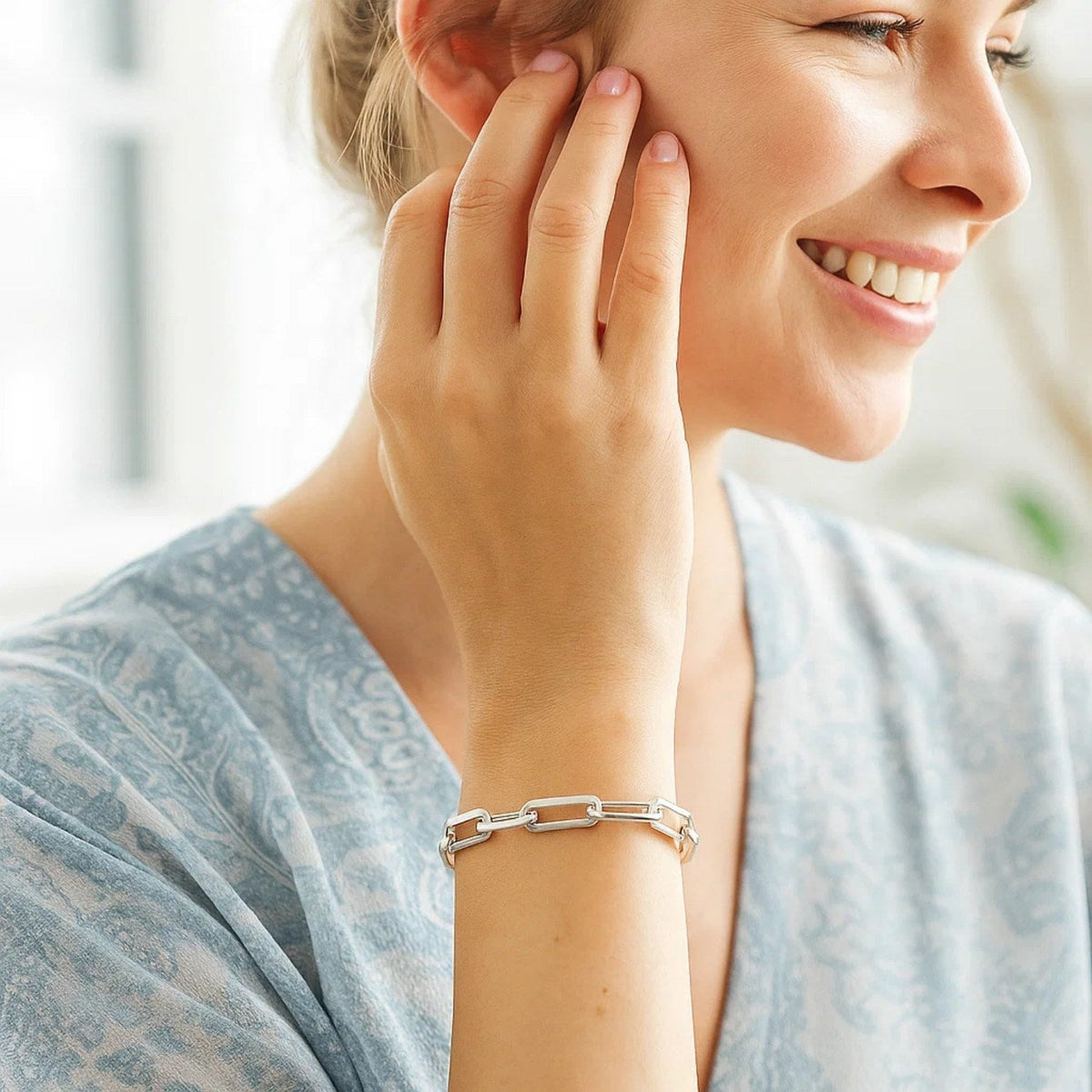 14K White Gold Extra Wide Paperclip Chain Bracelet (6.10 mm) - LinkagejewelrydesignLinkagejewelrydesign