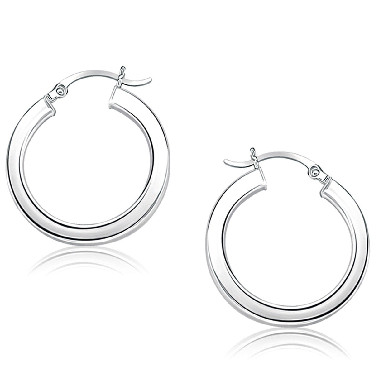 14K White Gold Flat Side Hoop Earrings - LinkagejewelrydesignLinkagejewelrydesign