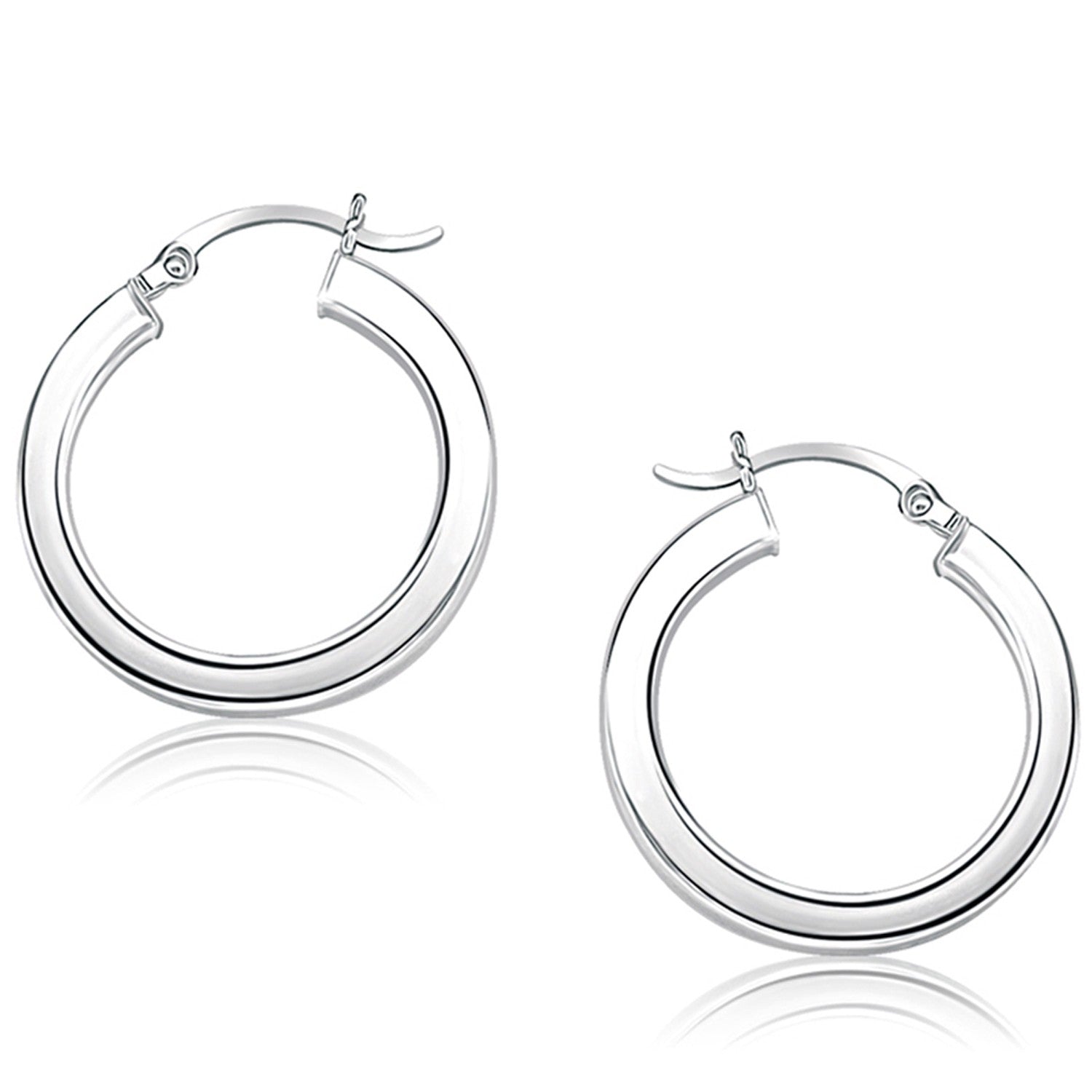 14K White Gold Flat Side Hoop Earrings - LinkagejewelrydesignLinkagejewelrydesign