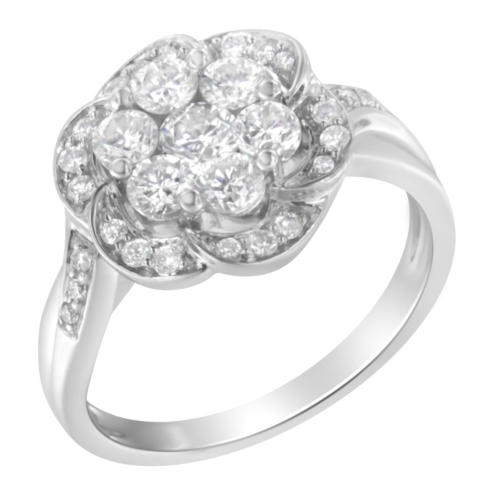 14K White Gold Floral Cluster Diamond Ring (1 Cttw, H - I Color, SI2 - I1 Clarity) - LinkagejewelrydesignLinkagejewelrydesign