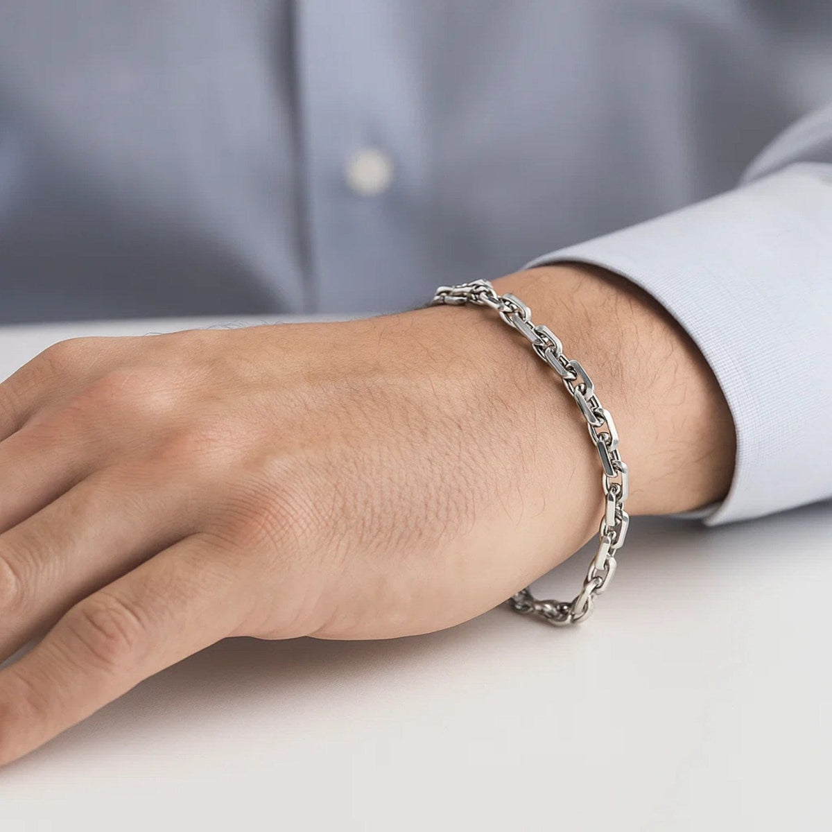 14k White Gold French Cable Chain Bracelet (4.80 mm) - LinkagejewelrydesignLinkagejewelrydesign