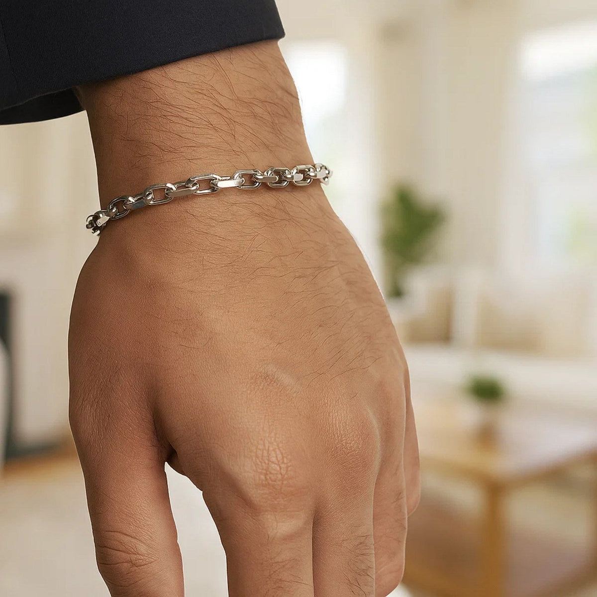 14k White Gold French Cable Chain Bracelet (4.80 mm) - LinkagejewelrydesignLinkagejewelrydesign