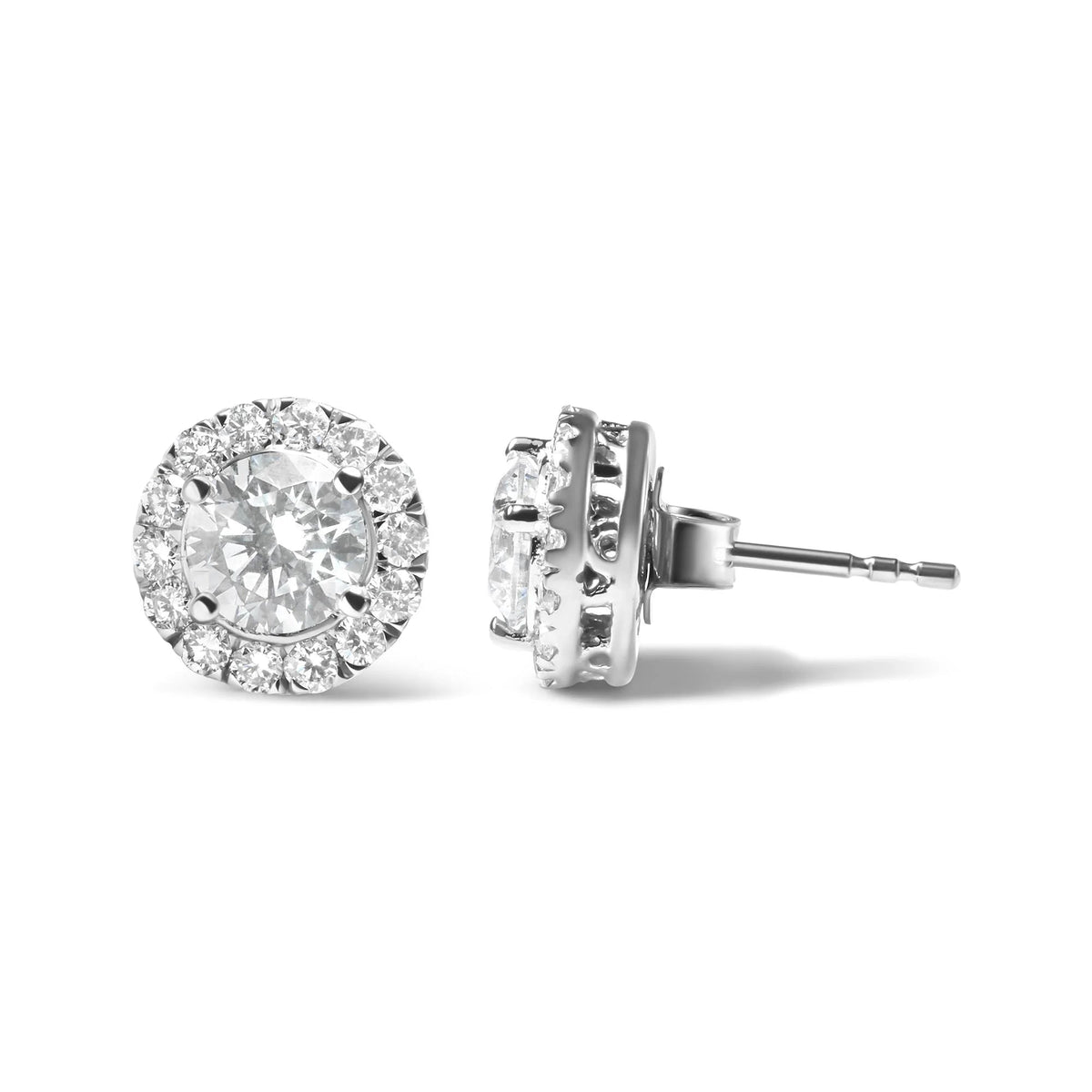 14K White Gold Lab Grown Diamond Solitaire Stud Earrings with Halo (2.00 Cttw, F - G Color, VS2 - SI1 Clarity - LinkagejewelrydesignLinkagejewelrydesign