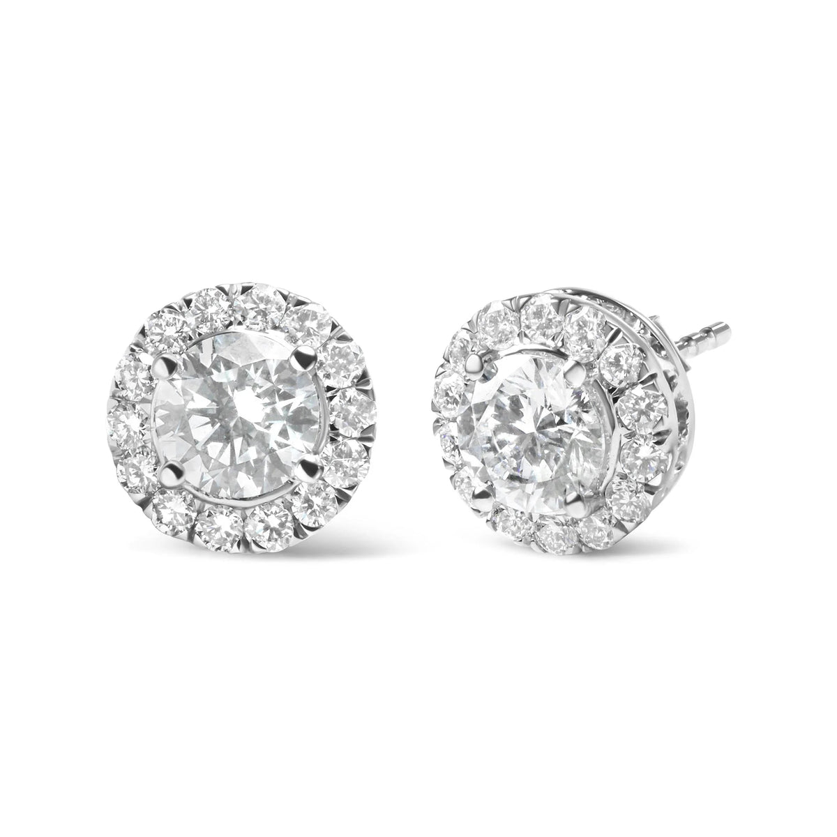 14K White Gold Lab Grown Diamond Solitaire Stud Earrings with Halo (2.00 Cttw, F - G Color, VS2 - SI1 Clarity - LinkagejewelrydesignLinkagejewelrydesign