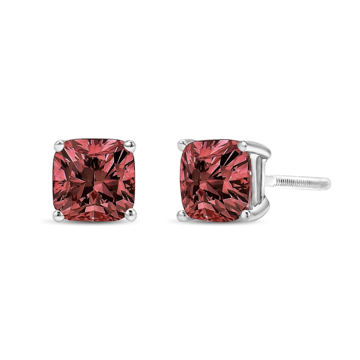 14K White Gold Lab Grown Pink Cushion 4 - Prong Set Classic Diamond Solitaire Stud Earrings (Pink Color, VS1 - VS2 Clarity) - LinkagejewelrydesignLinkagejewelrydesign