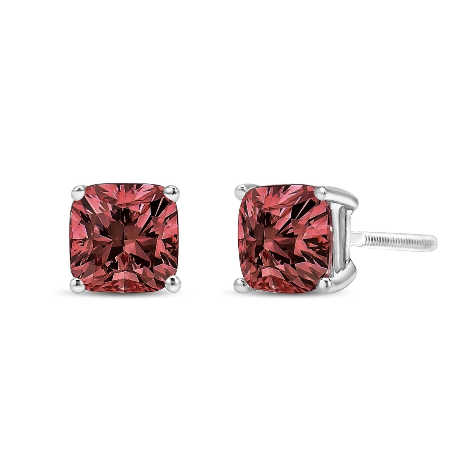 14K White Gold Lab Grown Pink Cushion 4 - Prong Set Classic Diamond Solitaire Stud Earrings (Pink Color, VS1 - VS2 Clarity) - LinkagejewelrydesignLinkagejewelrydesign