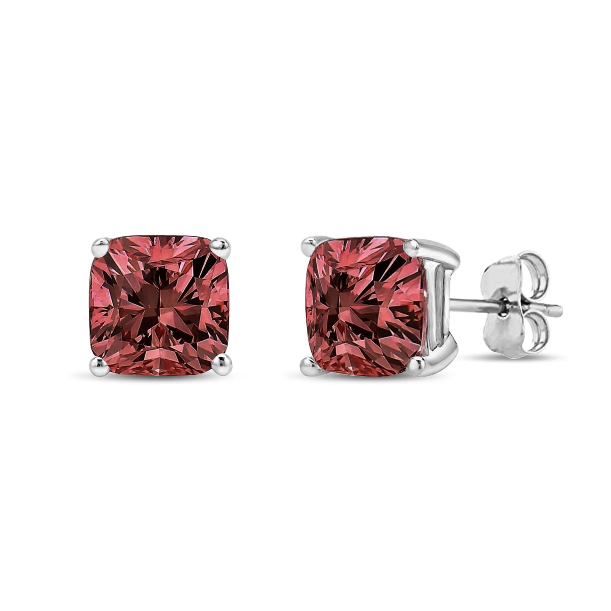 14K White Gold Lab Grown Pink Cushion 4 - Prong Set Classic Diamond Solitaire Stud Earrings (Pink Color, VS1 - VS2 Clarity) - LinkagejewelrydesignLinkagejewelrydesign