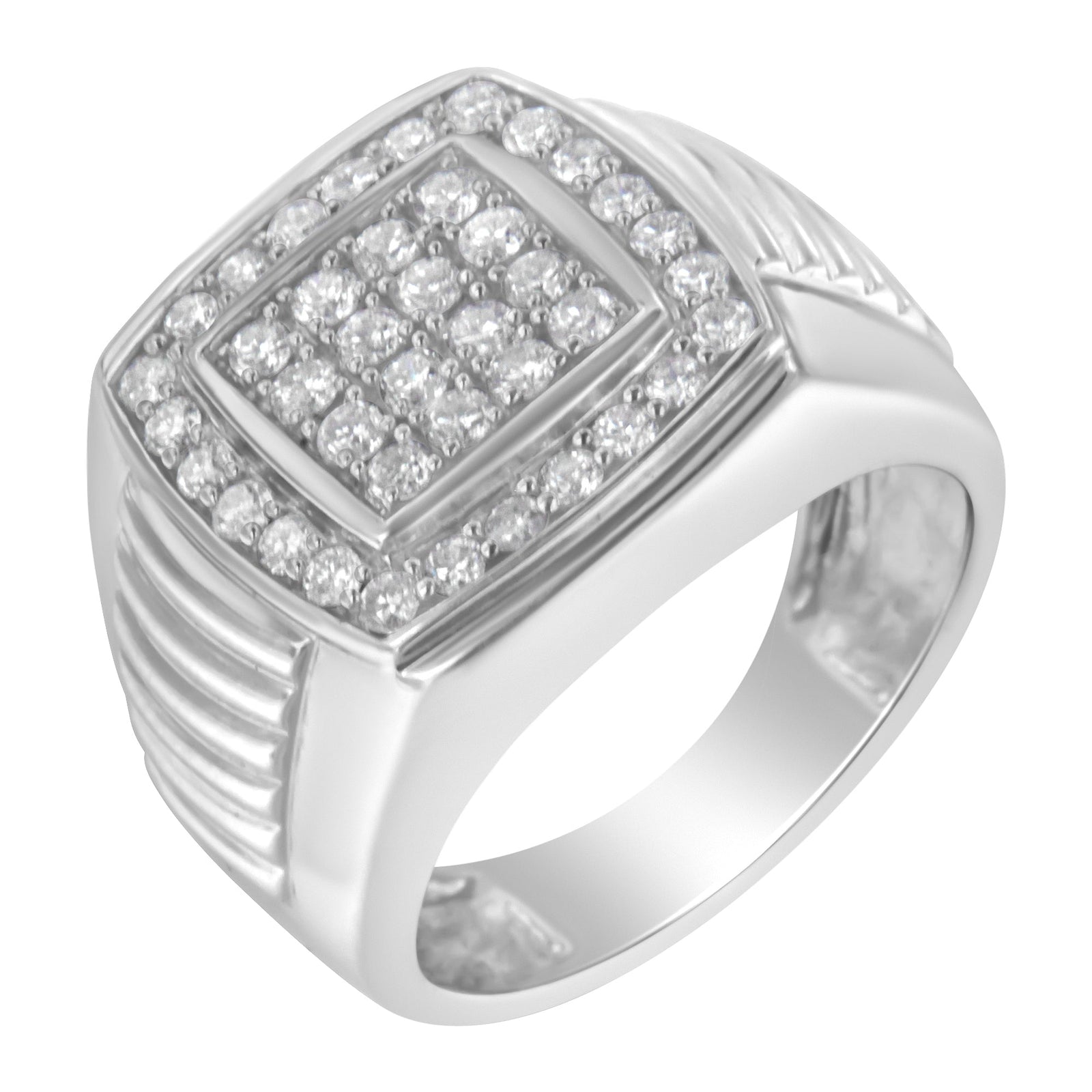 14K White Gold Men's Diamond Squared Band Ring (1 cttw, H - I Color, SI2 - I1 Clarity) - LinkagejewelrydesignLinkagejewelrydesign