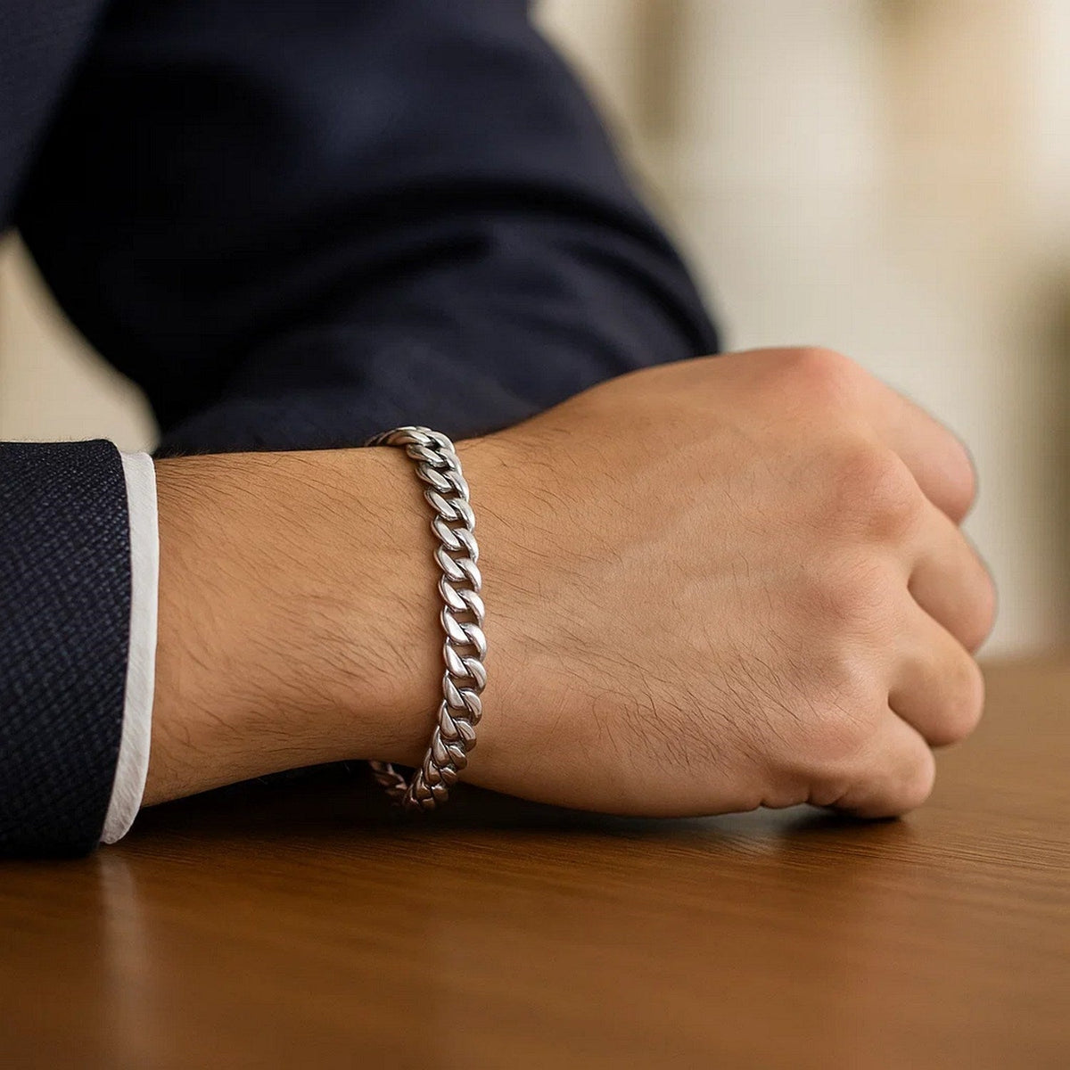 14k White Gold Miami Cuban Semi Solid Bracelet (5.50 mm) - LinkagejewelrydesignLinkagejewelrydesign