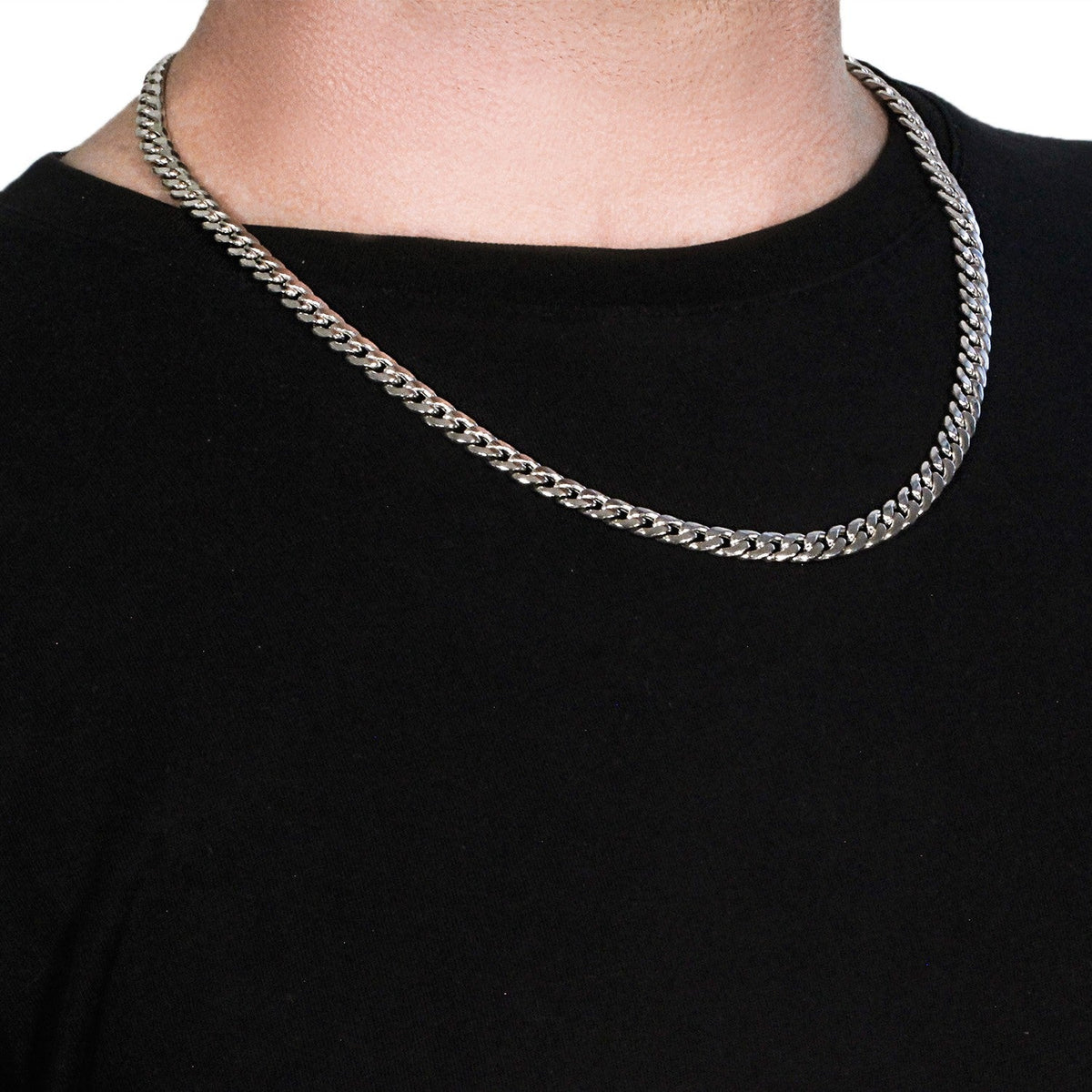 14K White Gold Miami Cuban Semi Solid Chain (7.00 mm) - LinkagejewelrydesignLinkagejewelrydesign