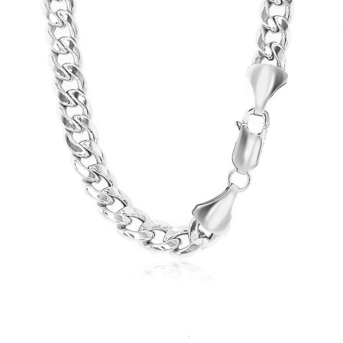 14K White Gold Miami Cuban Semi Solid Chain (7.00 mm) - LinkagejewelrydesignLinkagejewelrydesign