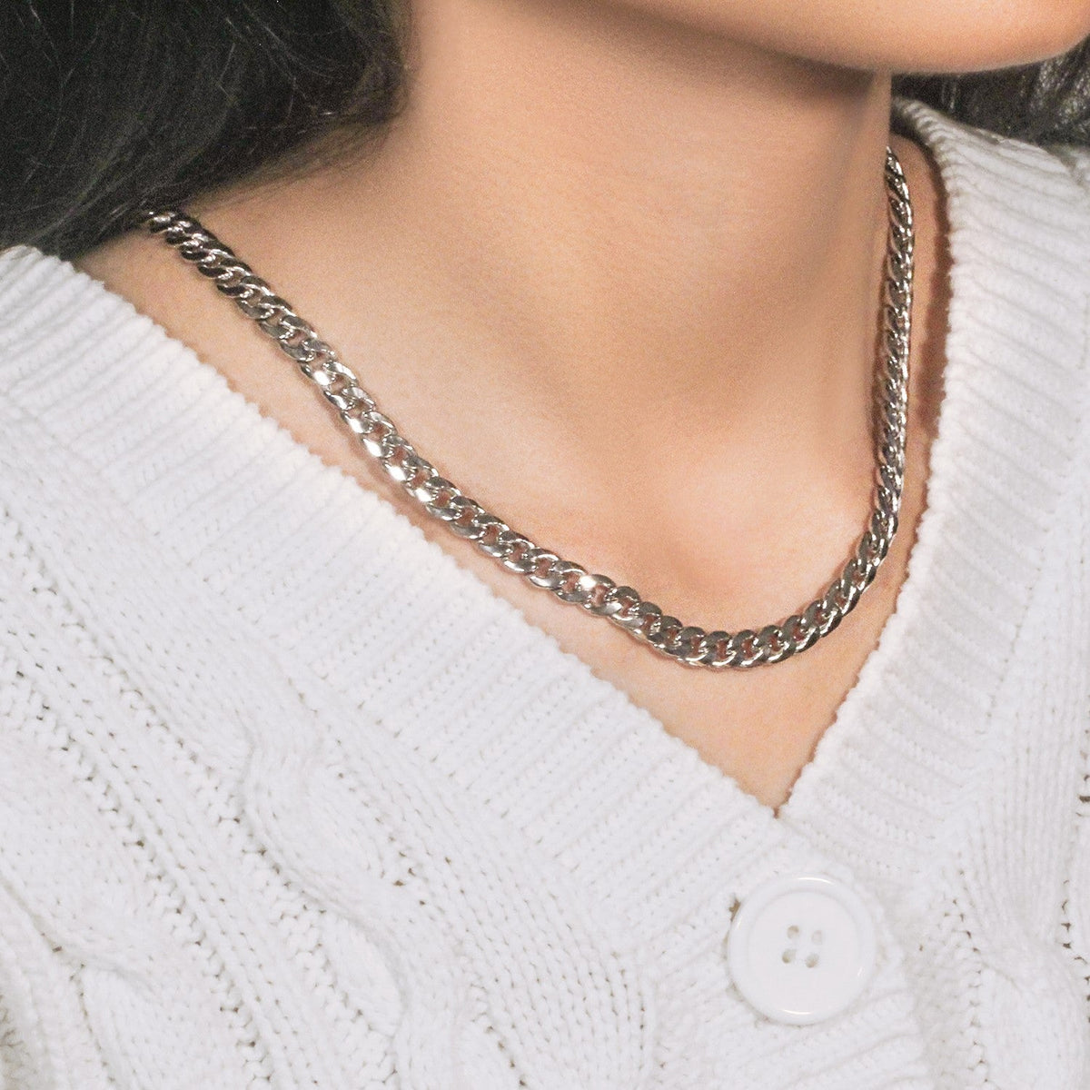 14K White Gold Miami Cuban Semi Solid Chain (7.00 mm) - LinkagejewelrydesignLinkagejewelrydesign